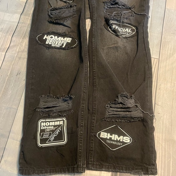 MAN Boohoo Man Distressed Patch Black Denim Jeans Size 32 NEW / NWOT - Picture 4 of 11